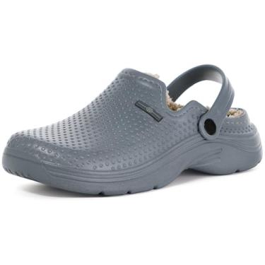 Imagem de Tamancos masculinos femininos forrados à prova d'água, chinelos de inverno para casa, quente, felpudo, antiderrapante, sapatos de jardim para ambientes internos e externos, Deep Grey, 14.5 Women/13 Men