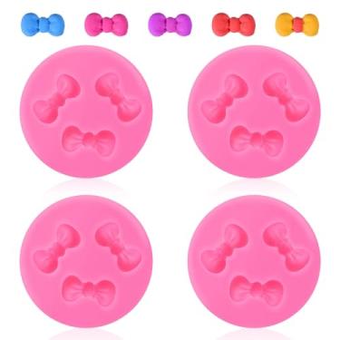 Imagem de Qianyu 4 peças de molde de silicone, mini laços, moldes de chocolate, fondant, açúcar, molde fofo de silicone, sugafondant, molde de artesanato, pudim, decoração para cupcake, bolo, doces, chocolate