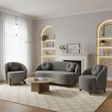 Imagem de Kit 01 Sofá 2 Lugares + 02 Poltronas Orgânicos c/ Almofadas Curvo Sala