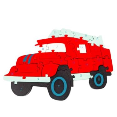 Imagem de Quebra Cabeça Infantil de 26 peças em MDF. Vários Desenhos. Todas as Letras e Números (Carro Vermelho)