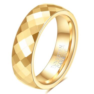 Imagem de VQYSKO Aliança de casamento de carboneto de tungstênio de 4 mm e 6 mm para mulher | Anel de carboneto de tungstênio polido com cúpula dourada para homens | Ajuste confortável para tamanhos 5-14