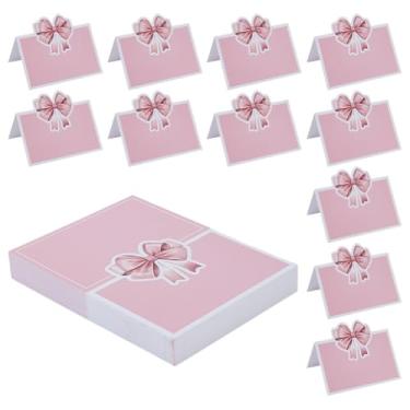 Imagem de HOBBIESAY 50 peças de cartões de mesa com laço rosa, cartão de nome para barraca de laço, elegante, mesa com laço, acessórios para recepção de festa de aniversário de casamento, 7 x 12 cm