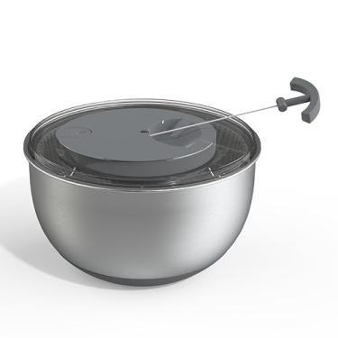 Imagem de COOK WITH COLOR Spinner de salada de aço inoxidável – Lavadora de alface e secadora de legumes para facilitar a preparação da salada – Base antiderrapante com alça de puxar – Sistema de freio de