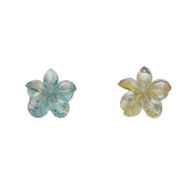 Imagem de Grampo de Cabelo Flor Frangipani Colorida Presilha Feminina Acrílica, Acessório de Praia e Resort para Mulheres(Azul+Amarelo)