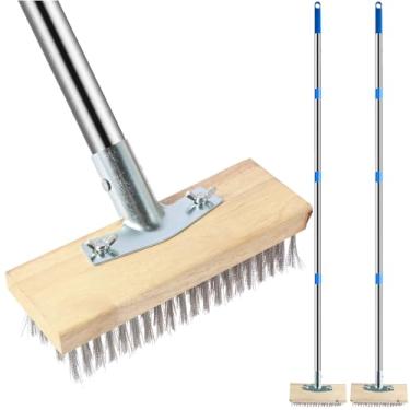 Imagem de XYDHQS 2 peças de vassoura de arame de aço inoxidável, escova de limpeza resistente de 165 cm com haste removível de 4 seções, escova de cerdas duras para piso de superfície áspera piso de concreto