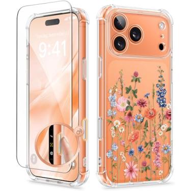 Imagem de GVIEWIN Capa floral compatível com Pro Max [proteção completa atualizada da câmera] [não amarela] com protetor de tela à prova de choque com flor transparente capa para celular de 16,9 cm (pétalas
