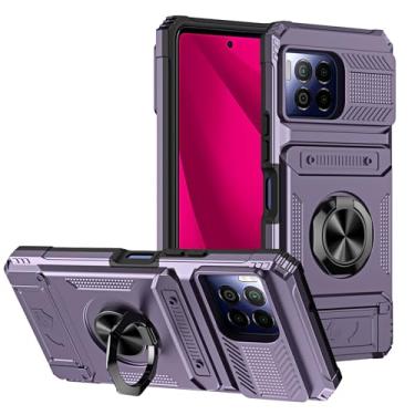 Imagem de SORAKA Capa para T-Mobile REVVL 7 Pro com suporte de anel para cartão com patch de metal compatível com suporte magnético para celular para carro capa de proteção contra choque e queda roxa