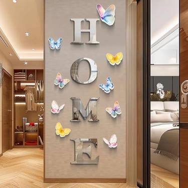 Imagem de Adesivos de parede 3D prateados com letras para casa espelhos acrílicos grandes e modernos decalques de parede para sala de estar, quarto, sala de jantar, decoração