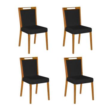 Imagem de Kit 4 Cadeiras Jantar Luxo Estofadas Veludo Preto Cristal Base Madeira