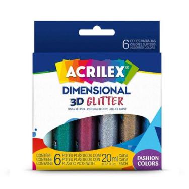 Imagem de Kit Tinta Dimensional Relevo 3D Glitter Acrilex - 6 Cores