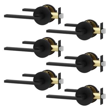 Imagem de Okun Pacote com 6 maçanetas para porta de passagem Valli para banheiro e quarto, reversível em preto fosco