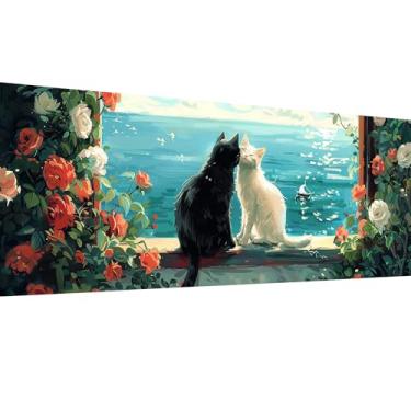 Imagem de SKRYUIE Kits de pintura de diamante grande 5D para gatos - Kits de arte de diamante DIY para adultos, flor redonda, ponto cruz bordado de cristal - Artesanato para decoração de parede e escritório