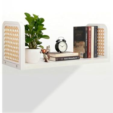 Imagem de Prateleiras flutuantes para parede, prateleiras flutuantes brancas para decoração de banheiro, prateleiras de livros de berçário para sala de estar, prateleiras de parede de vime para quarto