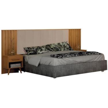 Imagem de Cabeceira Casal Milano Cinamomo Veludo Palha Leifer Móveis