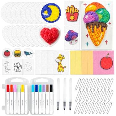 Imagem de Kit de pintura de textura de espuma mágica de 74 peças, kits de tinta inchada com 28 peças de papel de textura de espuma | Marcadores de tinta acrílica com ponta de pincel de 12 cores | 3 pincéis de