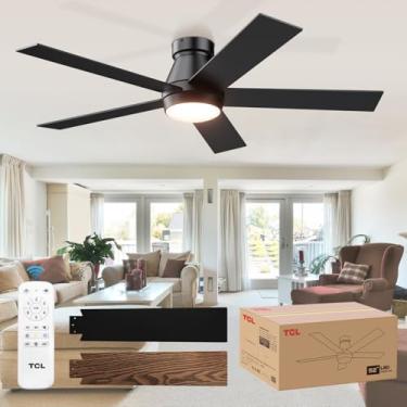 Imagem de TCL Ventilador de teto de 132 cm com luzes, ventiladores de teto pretos com controle remoto, 6 velocidades DC reversível, regulável, sem ruído, ventiladores de teto de baixo perfil para quarto