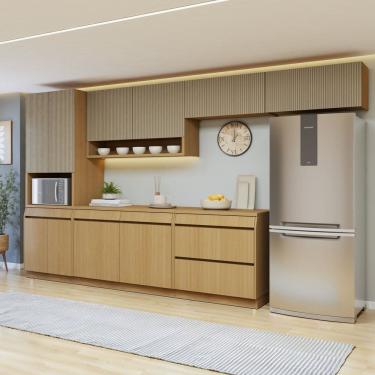 Imagem de Cozinha Completa Modulada 6 Peças 11 Portas 5 Gavetas com Rodapé 100% MDF Carvalho/Greige