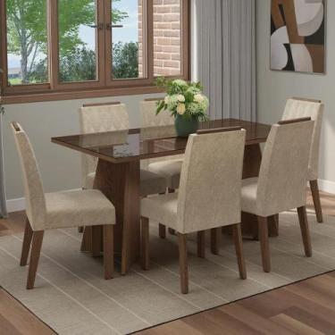 Imagem de Conjunto Sala De Jantar Tampo De Vidro 6 Cadeiras Rustic/imperial Sint