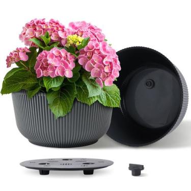 Imagem de Vasos de plantas autoirrigáveis T4U, grandes, 30 cm de largura, cinza,