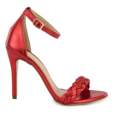 Imagem de Sandália VL Metalizada Bico Redondo Tira Trançada Salto 10cm - Vitória