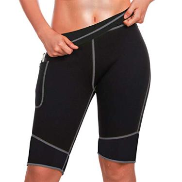 Imagem de Shorts de Neoprene Quente com Bolso para Mulheres e Perda de Peso, Calças de Moletom para Treino e Yoga TrainingGirl, Preto, XX-Large
