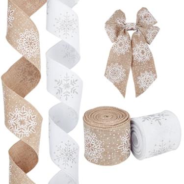 Imagem de PH PandaHall Fita de floco de neve de 2 cores, fita de artesanato de Natal, 6,5 cm de largura, fitas de tecido de inverno brancas para embrulho de presente, laços de guirlanda de Natal, decoração de