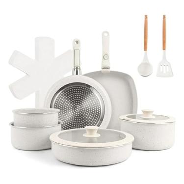 Imagem de Jogo Panelas Antiaderente 21 Peças Cabo Removível com Revestimento Cerâmico, Indução, Elétrico, Próprias para Forno, Tampas de Vidro Temperado Premium