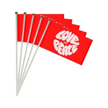 Imagem de Conjunto de 20 bandeiras Pequenas de Paz e Amor em Stricks, Mini Bandeira Portátil de Igualdade, Bandeiras de 12 x 20 cm para Decorações de Pátio Externo de Férias (Paz e Amor, 20)