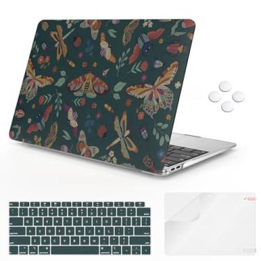 Imagem de iCasso Compatível com MacBook Air 33.0 cm versão 2020-2018 A2337 M1 A2179 A1932, capa protetora fina de plástico rígido antiarranhões + capa de teclado para Mac Air 13.3 - borboleta verde
