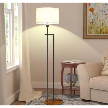 Imagem de Luminária de Chão, Lâmpada de Piso de LED, Com Abajur em Linho Natural, Interruptor de Pé Regulação da Luz Tricolor, para Quarto, Escritório, Sala de Aula, Dormitório