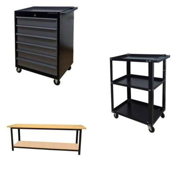 Imagem de Conjunto 2 Carros Profissional 6 Gavetas 1 Bancada Profissional de 200cm para Ferramentas Presto Preto