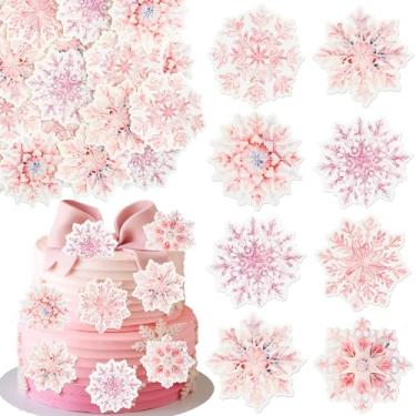 Imagem de Ephlyn 60Pcs Edible Snowflake Cupcake Toppers Winter Cupcake Picks Water Paper Winter Frozen Cake Decorations for Snowflake Theme Baby Shower Kids Birthday Party Supplies Pink