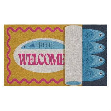 Imagem de Stupell Industries Tapete de porta de sisal de imitação de lata de atum retrô Welcome impresso ao ar livre, design da Lil' Rue