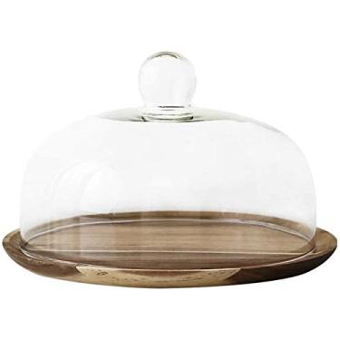 Imagem de Suporte de bolo europeu com cúpula, cúpula de bolo com bandeja, caixa de confeitaria doméstica retrô bandeja de degustação de pão de vidro transparente à prova de poeira, prato de servir