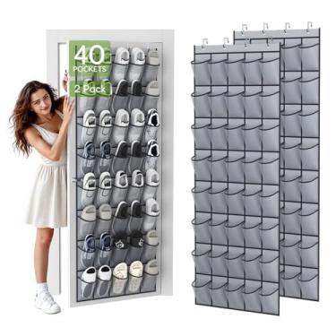Imagem de Unjumbly Pacote com 2 organizadores de sapatos sobre a porta com 40 bolsos grandes de malha respirável cada, suporte para pendurar para entrada, quarto, armário (cinza)