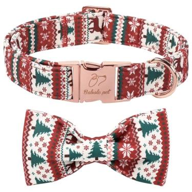 Imagem de Babole Pet Coleira de Natal para cães com gravata borboleta - Coleira de cachorro de Natal estilo Fair Isle, fivela de metal ajustável, coleira de inverno para cães pequenos, médios e grandes, PP