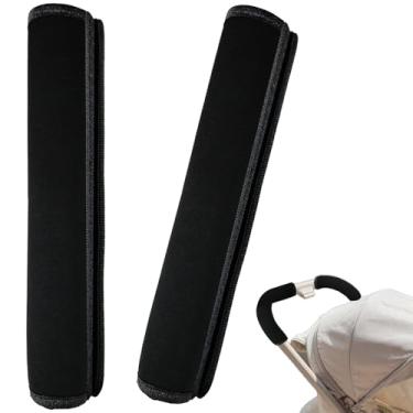 Imagem de 2 peças de capa de guidão para carrinho de bebê de 27,5 x 14 cm, capa protetora de alça de apoio de braço para carrinho de bebê, luvas de substituição com alça à prova de poeira, capa protetora