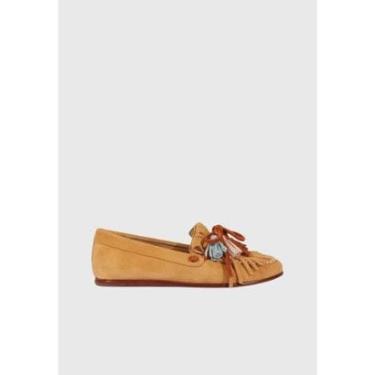 Imagem de Mocassim Alina Camurça Franjas Marrom Claro Schutz-Feminino