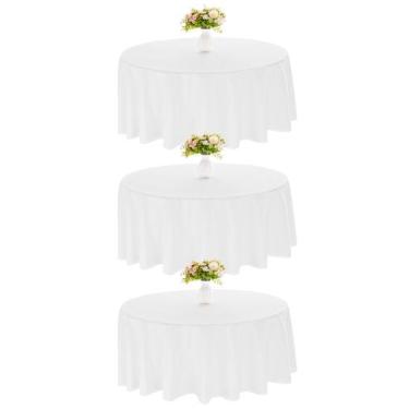 Imagem de Toalha de mesa JALANCY redonda de poliéster 229 cm branca, pacote com 