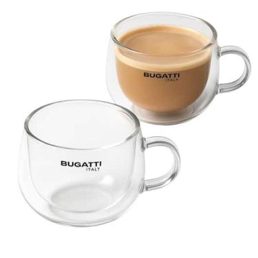 Imagem de Conjunto 2 Xícaras Chá Café Parede Dupla com Alça 200ml Vidro Borossil