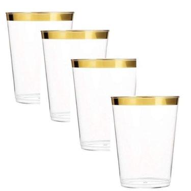 Imagem de Kit 40 Copos 300Ml Descartáveis De Luxo Em Plástico - Gold