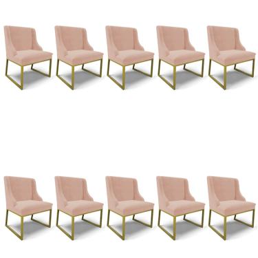 Imagem de Cadeira Sala de Jantar Industrial Dourado kit 10 Liz Veludo Rosê D03 - D'Rossi