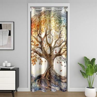 Imagem de Castle Fairy Cortina de porta Tree of Life 1 painel, 106,7 cm L x 203,2 cm C, capa de cortina divisória estilo fazenda rústica para porta de armário, plantas botânicas naturais cortina de porta de