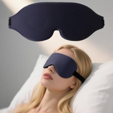 Imagem de Máscara para os olhos de seda sintética macia para dormir com tampões de ouvido dupla camada hipoalergénica para dormir à noite, soneca de viagem (azul marinho)