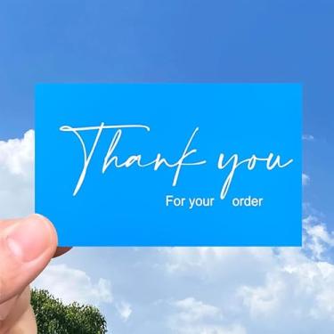 Imagem de Cartões de agradecimento pelo seu pedido, cartão de agradecimento para clientes de pequenas empresas, pacote com 50 azul-celeste, 50