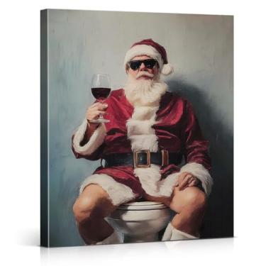 Imagem de Engraçado Papai Noel decoração de parede de banheiro Papai Noel no vaso sanitário impressão pintura Natal banheiro decoração de parede para banheiro banheiro banheiro vaso sanitário 20x25 centímetros