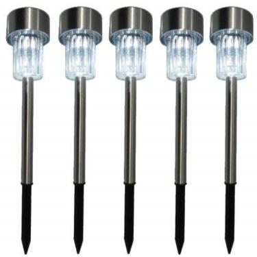 Imagem de Luminaria Solar Balizadora Espeto Jardim Led Automatica Em Inox Lampada Poste Recarregavel