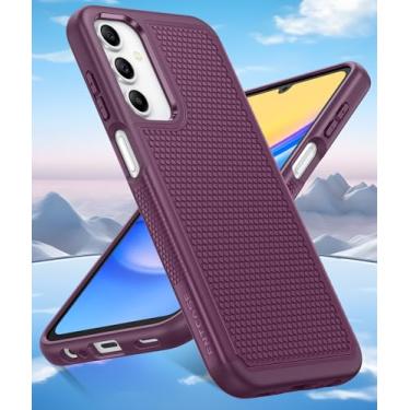 Imagem de Capa para Samsung Galaxy A15 4G/5G de camada dupla protetora leve com traseira texturizada antiderrapante para celular militar - Capa protetora protetora fina e resistente à prova de choque (roxo