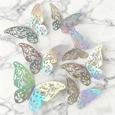 Imagem de 24 peças adesivos coloridos 3D de borboleta oca fundo de parede decoração de casa suprimentos de layout de casamento (#02-24 peças)