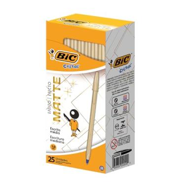 Imagem de 530016 - Caneta Esferográfica Escrita Média, Cristal Efeito Matte, Dourada, BIC, 25 Unidades